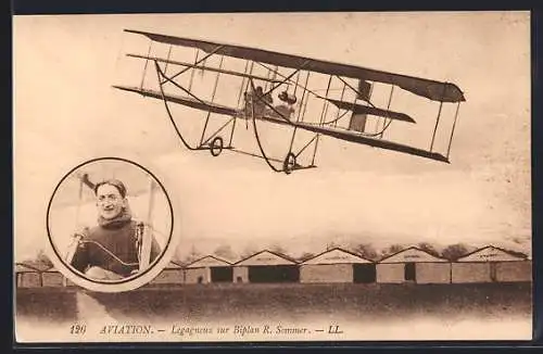 AK Legagneux sur Biplan R. Sommer, Flugzeug