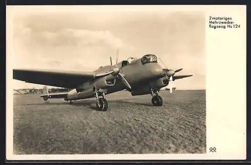 AK Mehrzweckflugzeug Henschel Hs 124 auf dem Flugplatz