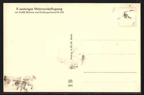 AK Mehrzweckflugzeug Henschel Hs 124 auf dem Flugplatz