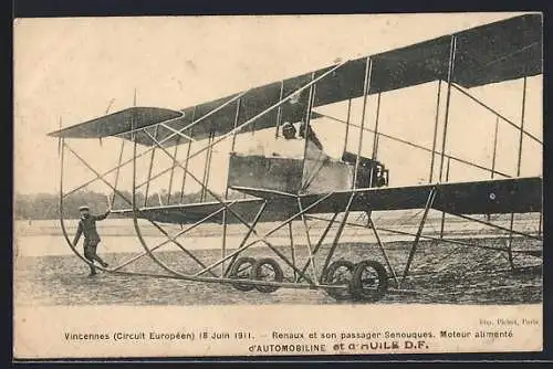 AK Renaux et son passager Senouques, Moteur alimenté d`Automobiline, Flugzeug