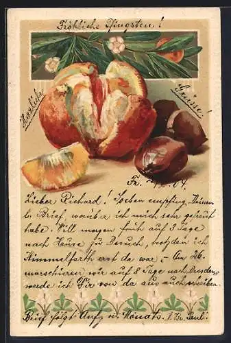 AK Reifes Obst unter einem Blütenzweig