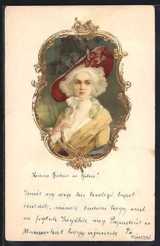 Präge-AK Junge Frau im gelben Kleid, Jugendstil