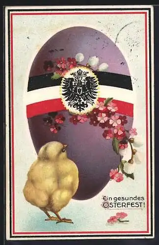 AK Osterküken am Osterei mit Wappen, Ostergruss