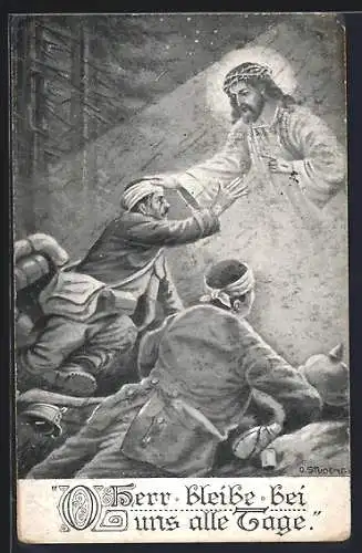 Künstler-AK Verletzte Soldaten begegnen dem Herr und bitten um Schutz, Propaganda