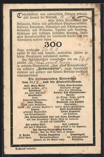 AK Die tieftrauernden Reservisten und die Hinterbliebenen, Gefr. Maxe Meier, Kohldampf ein alter Schieber 1912