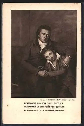 AK Schweizer Bundesfeier 1914, Pestalozzi und sein Enkel Gottlieb