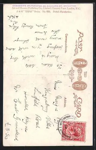 AK Weihnachtsmann mit zwei Kindern, Happy Christmas