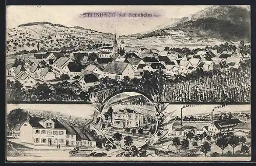 AK Steinach bei Sennheim, Panorama, Fabrik Bollin, Villa Baudry