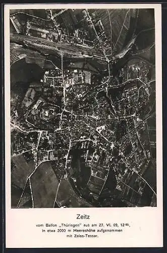 AK Zeitz, Teilansicht mit Strassenpartien 1909 vom Ballon Thüringen aus