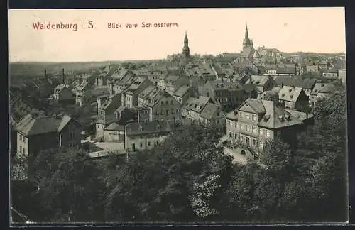 AK Waldenburg i. S., Blick vom Schlossturm auf den Ort