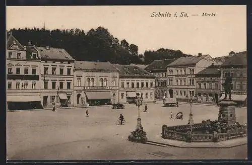 AK Sebnitz i. Sa., Markt und Denkmal