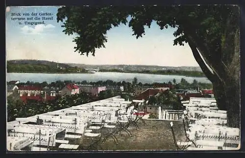 AK Werder / Havel, Hotel und Gaststätte Bismarckhöhe, Blick von der Gartenterrasse