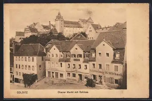 AK Colditz, Oberer Markt mit Schloss