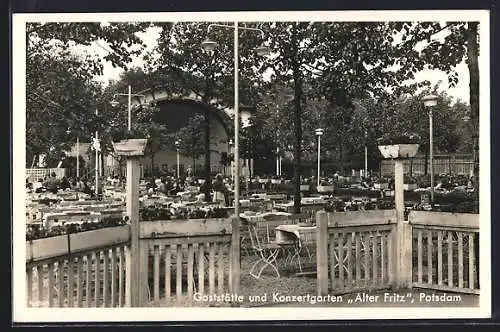 AK Potsdam, Gasthof und Konzertgarten Alter Fritz von Paul Bosek, Partie im Garten