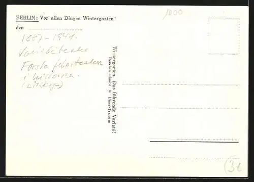 AK Berlin, Varieté Winter-Garten, Bühne