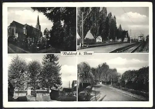 AK Waldorf b. Bonn, Kirche, Denkmal, Bahn