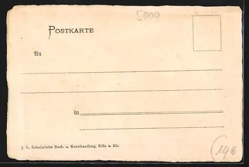 Lithographie Köln, Teilansicht mit Praetorium, Trium Regum und St. Katarinen-Kirche