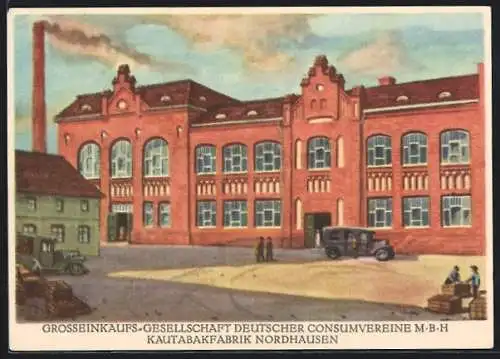 Künstler-AK Nordhausen, Grosseinkaufs-Gesellschaft Deutscher Consumvereine mbH, Kautabakfabrik