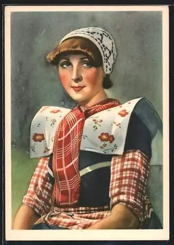 Künstler-AK Niederländische Frau in traditioneller Kleidung im Portrait