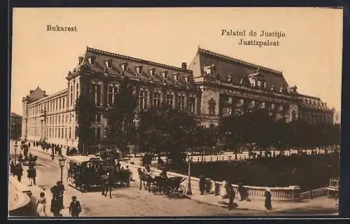 AK Bukarest, Pferdebahn am Justizpalast