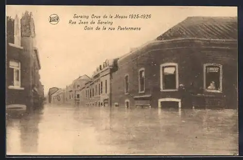 AK Seraing, Crue de la Meuse 1925-1926, Rue Jean de Seraing, Coin de la rue Peetermans