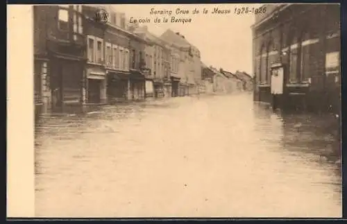 AK Seraing, Crue de la Meuse 1925-1926, Le coin de la Banque