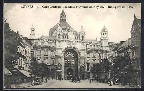 AK Anvers, Gare Central, facade à l`Avenue de Keyser