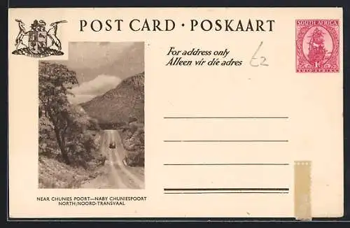 AK Noorth Transvaal, Road near Chunies Poort, Ganzsache