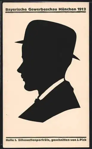 Künstler-AK München, Bayerische Gewerbeschau 1912, Herrenportrait, Scherenschnitt