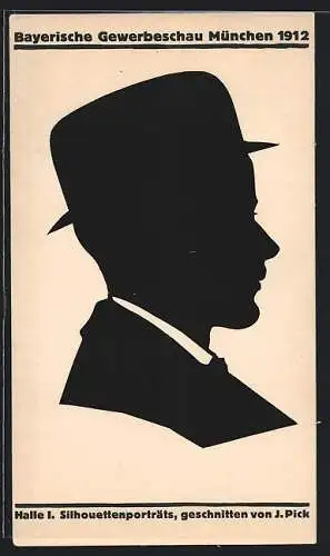 Künstler-AK München, Bayerische Gewerbeschau 1912, Herrenportrait, Scherenschnitt