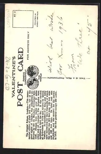 AK London, The Crystal Palace, destroyed by fire 1936