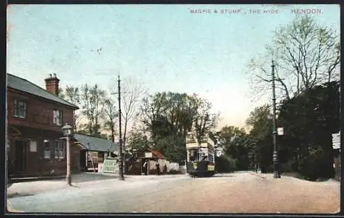 AK Hendon, Magpie & Stump, The Hyde, Strassenbahn