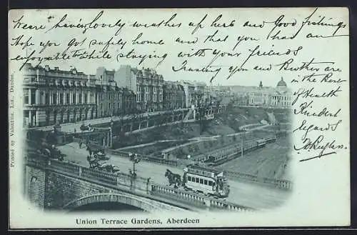 Mondschein-AK Aberdeen, Union Terrace Gardens, Pferdebahn