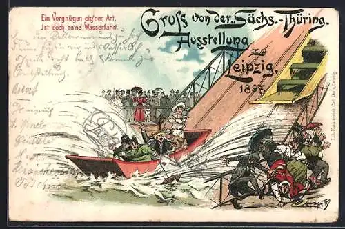Künstler-AK Arthur Thiele: Leipzig, Sächs.-Thür. Ausstellung 1897, Wasserbahn