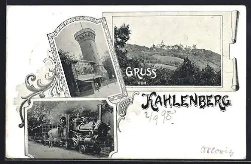 AK Kahlenberg, Ansichten vom Berg, den Befestigungsanlagen und der Bergbahn