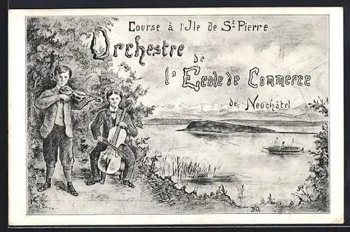 Künstler-AK Ile de St. Pierre, Orchestre de l`Ensemble Commerce de Neuchâtel
