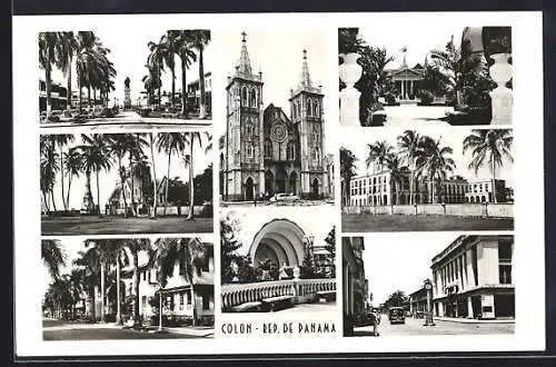 AK Colon, Strassenpartie im Ort, Kirche, Palmen
