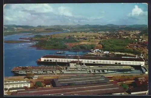 AK Balboa, View of the Harbour, Canal Zone with the U. S. Aircraft Carrier F. D. Roosevelt