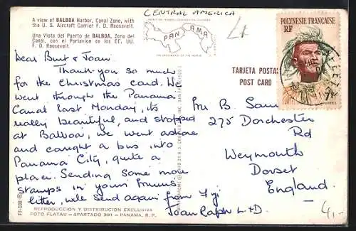 AK Balboa, View of the Harbour, Canal Zone with the U. S. Aircraft Carrier F. D. Roosevelt