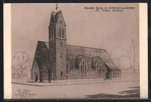 AK Romilly-sur-Seine, Nouvelle Église par l`architecte C. Venner