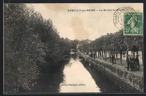 AK Romilly-sur-Seine, La Rivière du Moulin avec promenade bordée d`arbres