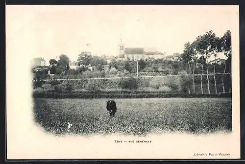 AK Ervy, vue générale du village avec église et champs au premier plan
