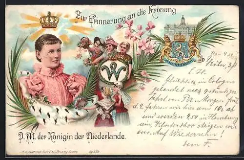 AK Königin Wilhelmina von den Niederlanden, Erinnerung an die Krönung