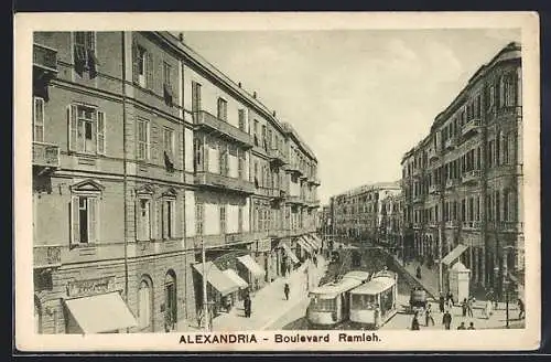 AK Alexandria, Boulevard Ramleh, Strassenbahn