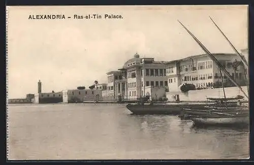 AK Alexandria, Ras-el-Tin Palace, Flusspartie mit Schiffen