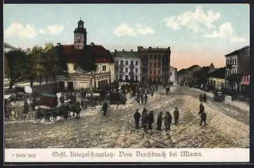 AK Mlawa, Durchbruchsszene, Strassenpartie mit Soldaten