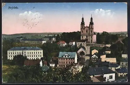 AK Frýdek, Ortspartie mit Kirche