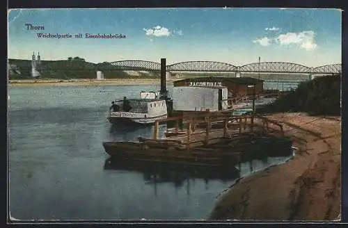 AK Thorn / Torun, Weichselbrücke mit Eisenbahnbrücke