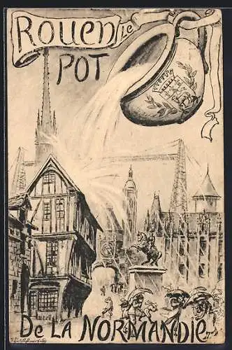 AK Rouen, Le Pot de la Normandie, Scherz, Nachttopf