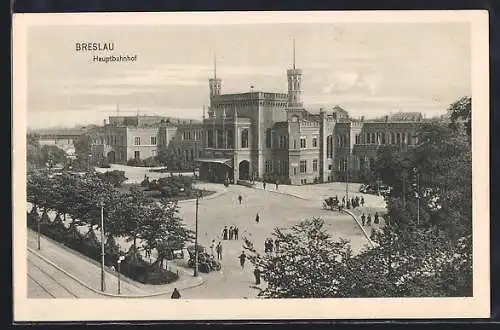 AK Breslau, Hauptbahnof aus der Distanz